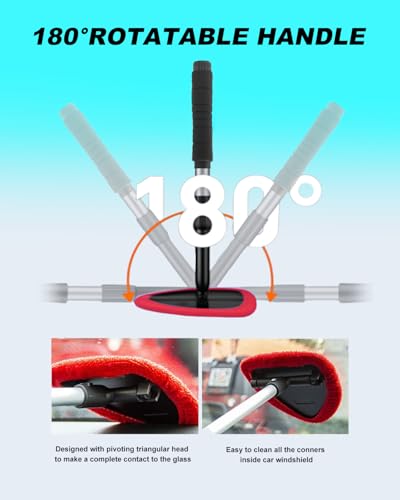 Windshield Cleaner Tool, Car Inside Windshield Cleaner Tool，Inside Car Window Cleaning Tool Kit, Window Glass Wiper Kit Comes with 4 Washable & Reusable Microfiber Pads, 2 Wet and 2 Dry Use - color: Red+Blue