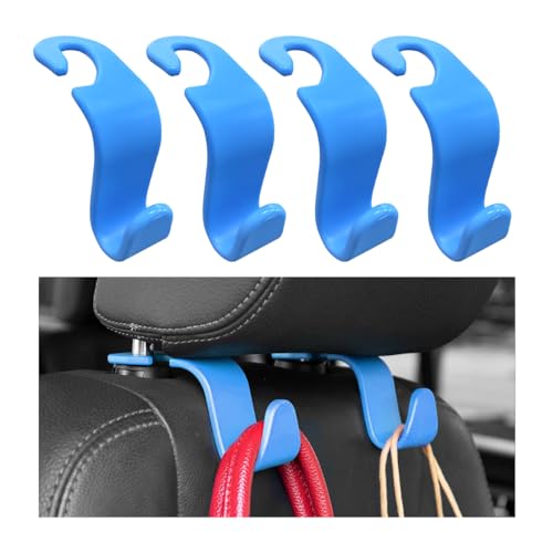 povtii 4PCS Car Seat Headrest Hook, Auto Back Seat Hanging Storage Organizer, Vehicle Seatback Hanger Holder for Purse Handbag Coat Umbrella, Universal Interior Car Accessories (Light Blue) - color: Light Blue