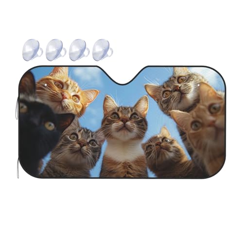 Windshield Sun Shade Funny Cats Blue Sky Car Front Window Sunshade Blocker UV Visor Retractable Automotive Sunshades for Vehicle SUV Truck Protector 51x27.5 inch - color: A0932, size: S:51x27.5 inch