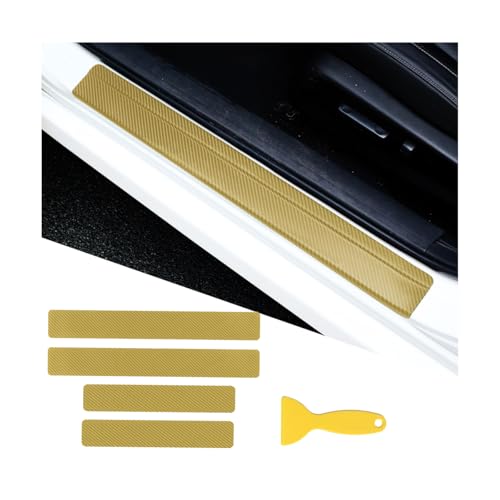 4PCS Car Door Sill Protector, 3D Carbon Fiber Vehicle Entry Edge Guard Trim, Anti-Scratch Automotive Threshold Sill Cover Strips Accessories, Universal for SUV, Sedan, Truck (Golden) - color: Golden