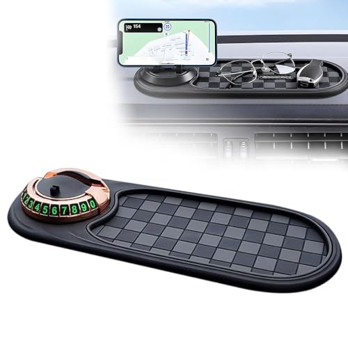 Multifunction Car Anti-Slip Mat, 2026 New Anti Slip Mat for Car Dashboard with Temporary Parking Numbe, Universal Car Phone Holder Pad for Phones Sunglasses Keys Gadgets (Gray Gold) - color: Gray Gold