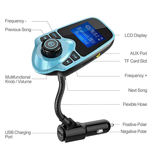Nulaxy Bluetooth Car FM Transmitter Audio Adapter Receiver Wireless Hands-Free Car Kit W 1.44 Inch Display (F-Green) - color: Green