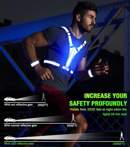 Led Light Up Running Vest Reflective Vest for runners night walking, Rechargeable Reflective Running Vest High Visibility - color: Bule