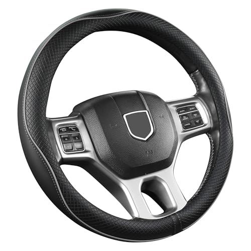 West Llama Customized Auto Car Steering Wheel Cover for Dodge RAM 1500 2500 3500, 15.5-16 inch (Black+Gray Line-Large Size) - color: D-Black+Gray, size: Large Size (15 ½''-16'')