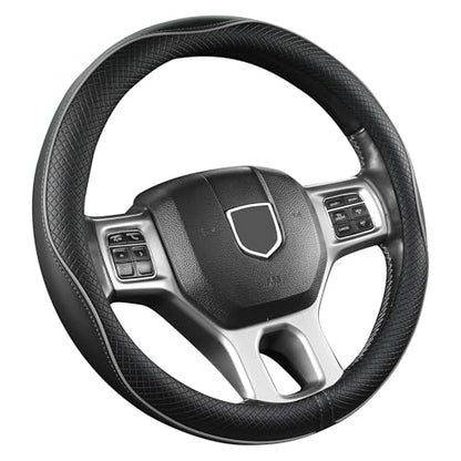 West Llama Customized Auto Car Steering Wheel Cover for Dodge RAM 1500 2500 3500, 15.5-16 inch (Black+Gray Line-Large Size) - color: D-Black+Gray, size: Large Size (15 ½''-16'')