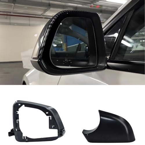 Fits For Tesla Model Y Left driver Side Wing Mirror Cover and Mirror Frame Set Rearview Lower Holder Tray Cap Housing 2021-2024(left side black) - size: Model Y Left Side Black