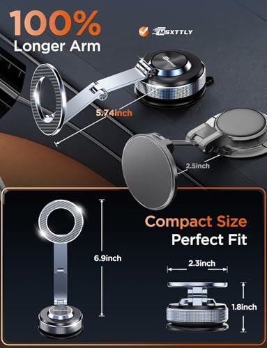 MSXTTLY Magnetic Car Phone Holder 360° Adjustable Tesla Phone Mount Foldable Car Mount 2026 Zinc-Alloy Magsafe Phone Holders for Your Car for iPhone 17 Pro Max 16 15 14 13 12 Plus, Carbon Fiber - color: Space Gray
