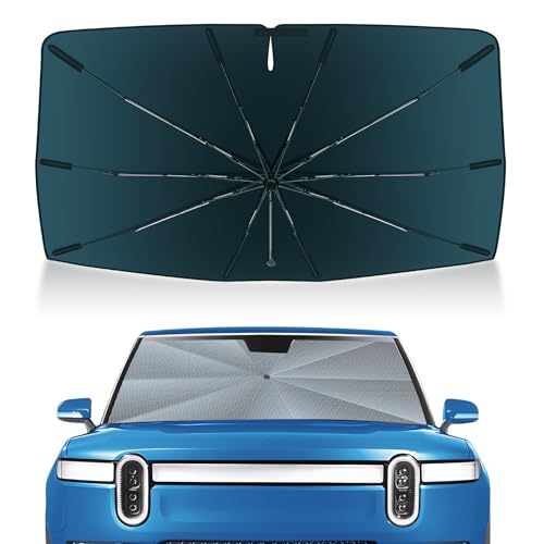Autorder Windshield Sun Shade Umbrella for 2022-2025 Rivian R1T Accessories,Upgraded Ice Crystal Material,Easy Setup Umbrella Sunshade for Car Windshield,100% Sun Blocking - size: Rivian R1T 2022-Present