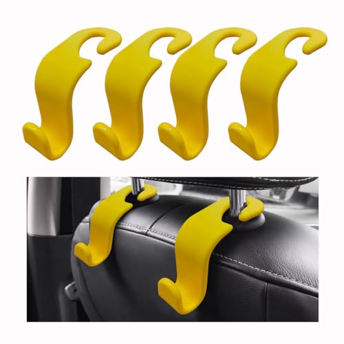 Ziciner Car Seat Headrest Hooks, 4 Pack Auto Durable Backseat Hangers Storage Organizer, Universal Vehicle Interior Holder Accessories for Purse, Grocery Bags, Handbag, Cloths ect (Yellow) - color: Yellow