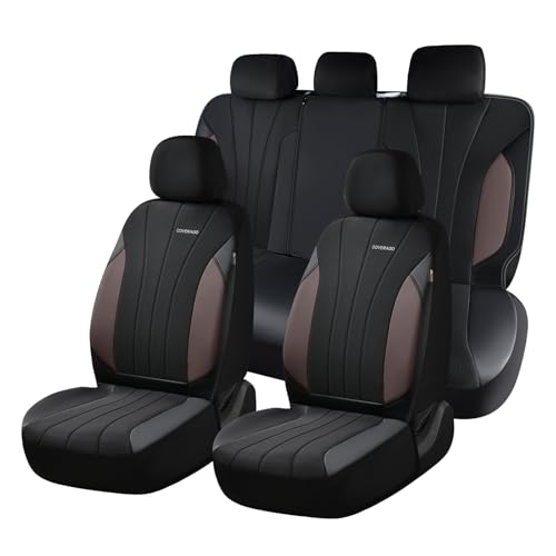 Coverado Seat Covers 5 Seats, Luxury Car Seat Covers Full Set, Automotive Car Protectors, Coffee Auto Seat Covers, Car Accessories Universal Fit for SUVs, Trucks, Sedans - color: B-Coffee&Black, size: FullSet