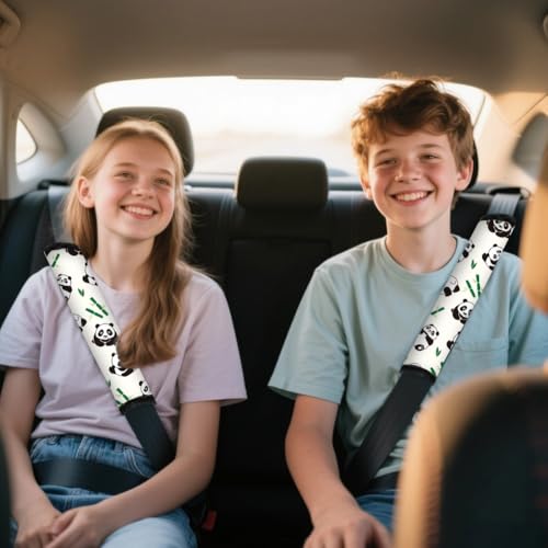 2Pcs Soft Auto Seat Belt Cover Pad Cute Cartoon Panda and Bamboo Print Car Seatbelt Shoulder Cushion for Comfortable Driving, Compatible with All Cars' Seatbelt and Backpack Straps - color: Panda