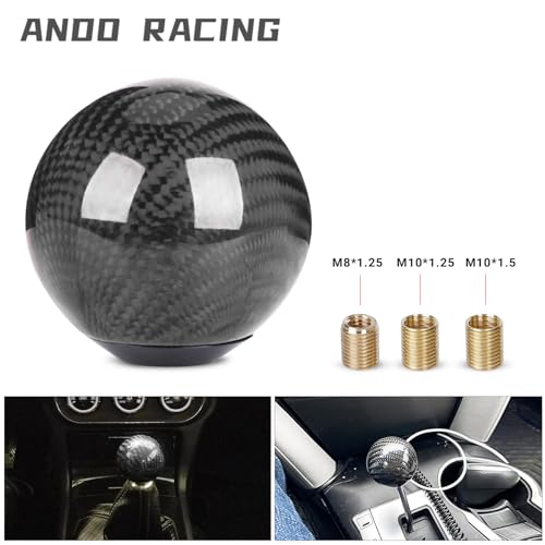 Carbon Fiber Shift Knob Gear,Universal Carbon Fiber Style Round Ball Shift Knob with 3 Adapter,Fit for Manual Car (Black) - color: Carbon Fiber(Black)