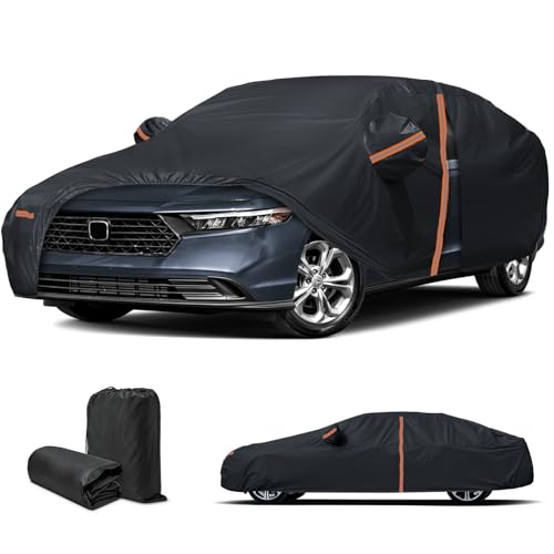 Waterproof Car Cover for 2018-2025 Honda Accord, Custom fit All Weather Heavy Duty Sedan Car Cover with Zipper Door & Windproof Bands for Rain Snowproof UV Windproof Protection (Black) - color: Black