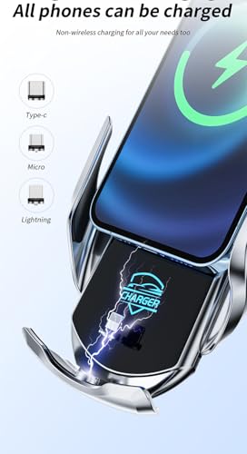 15W Fast Charge Auto-Clamping Wireless Car Charger Mount – Qi Wireless Charging, Adjustable Phone Holder, Air Vent & Dashboard Compatible, Compatible with iPhone & Android (Blue) - color: Blue