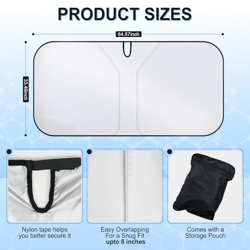SINGARO Universal 300T Car Windshield Sun Shade, Foldable Reflective for Windshield & Window Shades with Overlapping Design, Car Interior Accessories (64.5" L x 33" W) - size: Big Suv