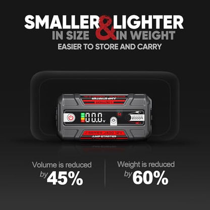 LOKITHOR J400 Portable Jump Starter, 12V 2000A Lithium Battery Booster with ConnectMax Tech, Car Jumper Box for Up to 8.0L Gas & 6.0L Diesel Engines, Smart Digital Display - color: Red