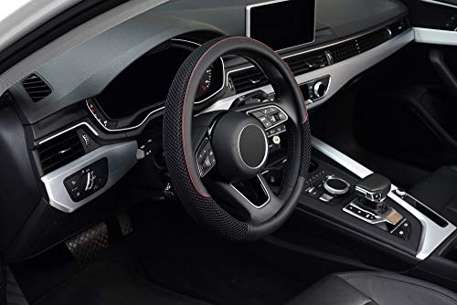 KAFEEK 16 inch Steering Wheel Cover, Black Microfiber Leather Viscose, Breathable, Compatible for F150 F250 F350 Ram 4Runner Tacoma Tundra Range Rover - color: black, size: Large size[15.5''-16'']