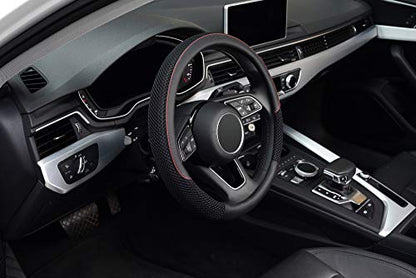 KAFEEK 16 inch Steering Wheel Cover, Black Microfiber Leather Viscose, Breathable, Compatible for F150 F250 F350 Ram 4Runner Tacoma Tundra Range Rover - color: black, size: Large size[15.5''-16'']