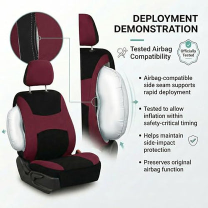 FH Group Light & Breezy Cloth Car Seat Cover Front Set, Airbag Ready with Gift- Universal Fit for Cars Trucks and SUVs (Burgundy/Black) FB030102 - color: Burgundy, size: Front Set