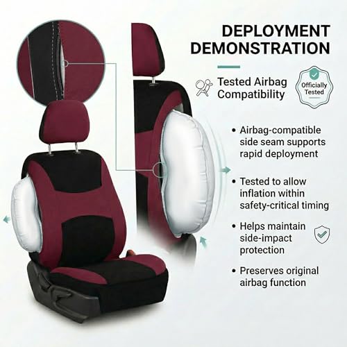 FH Group Light & Breezy Cloth Car Seat Cover Front Set, Airbag Ready with Gift- Universal Fit for Cars Trucks and SUVs (Burgundy/Black) FB030102 - color: Burgundy, size: Front Set