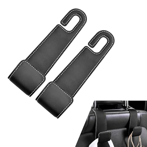 2PCS Car Headrest Hooks, Car Seat Hooks for Purses and Bags, Microfiber Leather & Metal Hooks, Car Organization Accessories for Grocery Bag Handbag (Black) - color: Black