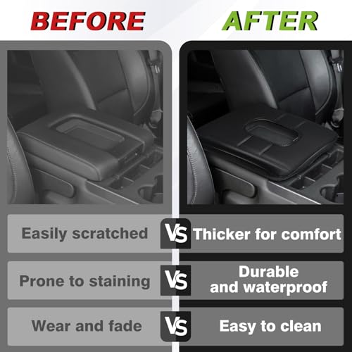 Muslogy Center Console Armrest Cover Fit for Chevy Silverado & GMC Sierra 1500 2500 3500HD 2014-2018 Accessories, Comfort Armrest Pad Console Lid Cushion Vegan Leather Regular Thick(Split Bench Seat) - size: 1) 14-18 |Silverado & Sierra| Jump Seat, Regula