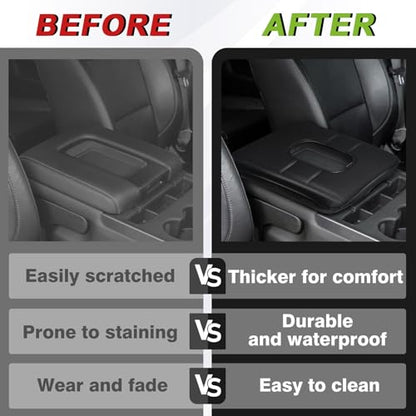 Muslogy Center Console Armrest Cover Fit for Chevy Silverado & GMC Sierra 1500 2500 3500HD 2014-2018 Accessories, Comfort Armrest Pad Console Lid Cushion Vegan Leather Regular Thick(Split Bench Seat) - size: 1) 14-18 |Silverado & Sierra| Jump Seat, Regula
