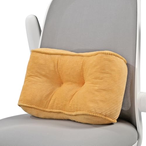 Lumbar Support Pillow for Study Desk Chair, Bite-Size Natural Latex Foam Back Support Pillow for Lower Back Pain Relief, Soft & Support Corduroy Office Chair Cushion, S, Yellow - color: Yellow, size: S (14.9"x9")