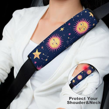 Women's Car Belt Covers, Space Galaxy Constellation Sun Moon Stars Pattern Fashion Cushion Pad Car Shoulder Strap Harness Pad - color: Color354
