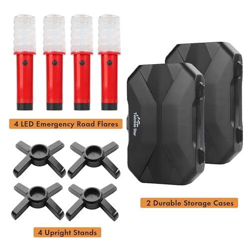 Twinkle Star Emergency Roadside Flares Kit LED Safety Strobe Road Warning Light Highway Beacon Alert Flare with Magnetic Base, Detachable Stand, Solid Storage Case (Set of 4) New - color: Red, size: 4 Sets