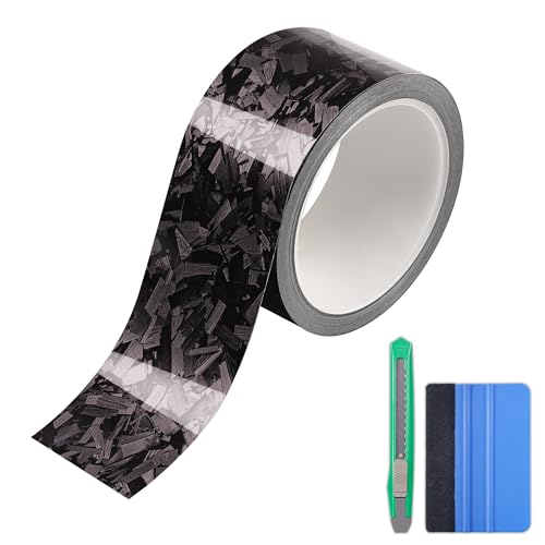 Lypumso Gloss Forged Carbon Fiber Vinyl Wrap Tape 2" x 30ft - with Tool Kit for Chrome Delete, Door Sill Protector, Car Trim Blackout DIY Auto Detailing (Black) - color: Black, size: 2inch x 30ft