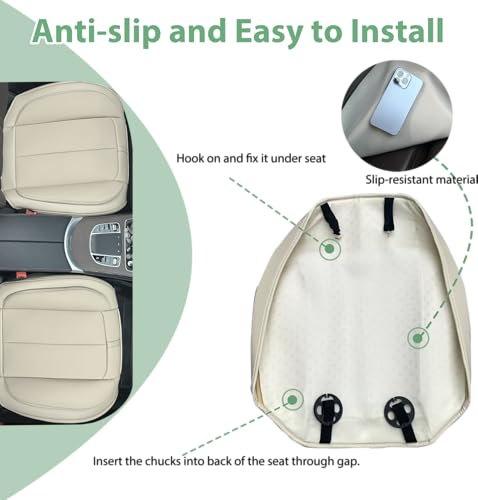 2 Pack Leather Front Car Seat Cover Bottom Only, Anti-slip Padded Seat Cushion, Full Wrap Seat Protector with Storage Function Universal Fit for Most Cars, SUV, Pick-up Trucks (Light Beige) - color: Light Beige