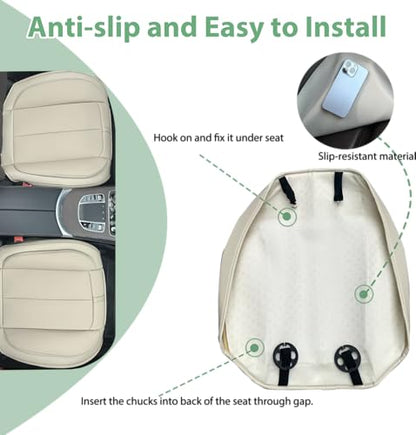 2 Pack Leather Front Car Seat Cover Bottom Only, Anti-slip Padded Seat Cushion, Full Wrap Seat Protector with Storage Function Universal Fit for Most Cars, SUV, Pick-up Trucks (Light Beige) - color: Light Beige