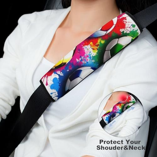 Comfortable Cushion Pad Car Shoulder Strap Harness Pad, Splash Ink Colorful Paint Football Soccer Ball 2PCS Car Belt Covers - color: Color364