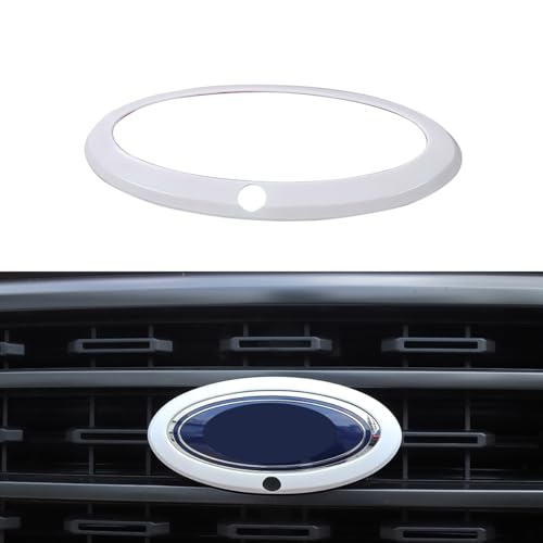 Car Front Grille Nameplate Emblem Trim for Ford F150 F-150 2021-2025 Grill Logo Ring Decoration Cover Exterior Accessories, White with Camera Hole - color: White, size: WITH Camera Hole