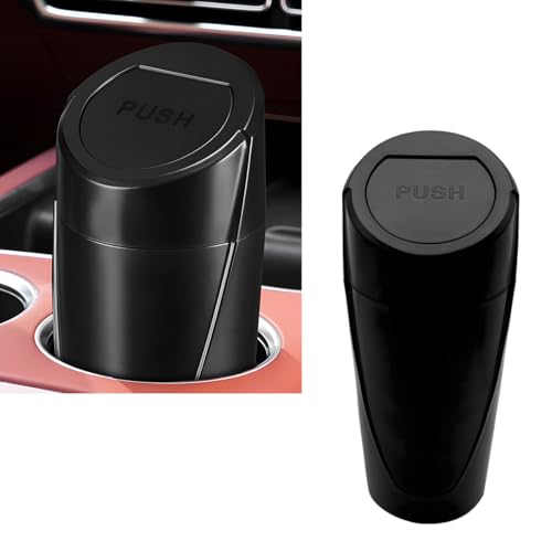 Car Trash Can with Lid, Portable Leakproof Auto Cup Holder Door Garbage Container, Multipurpose Waterproof Mini Cup Holder Trash Can Interior Organizer for Car Home Office (Black) - color: Black