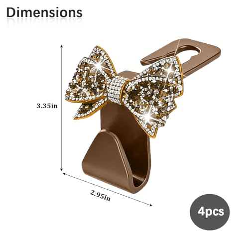 Zpana Bling Car Headreat Hook, 2PCS Crystal Rhinestone Cute Bow Vehicle Seat Back Hanger Storage for Purses Bags Grocery, Diamond Auto Rear Seat Organizer, Universal for SUV Truck Sedan (Gold) - style: Gold/4PCS