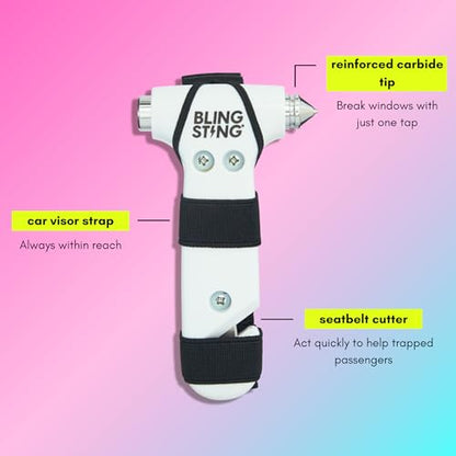 BLINGSTING Safety Hammer - Emergency Automotive Escape Tool with Window Breaker, Seat Belt Cutter & Adjustable Car Visor Strap - Tempered Glass Breaker - Steel Blade - White (1 Count) - color: White 1