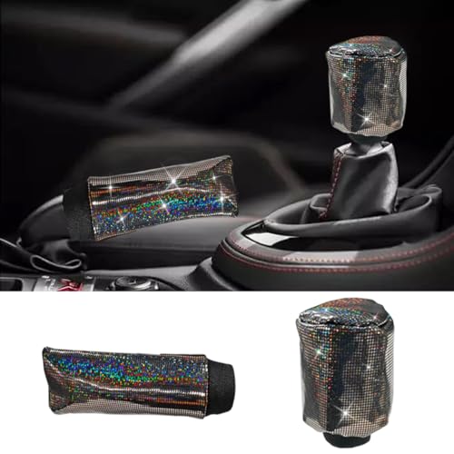 2PCS Car Hand Brake Cover and Gear Shift Knob Cover, Bling Crystal Dustproof Handbrake & Shifter Lever Protector Set, Universal Automatic Manual Car Decoration Accessories for Women(Black) - color: Black