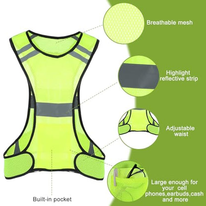 Ptwola Reflective Running Vest High Visibility Running Gear with Large Pocket Night Lightweight Reflective Safety Vest - color: Green