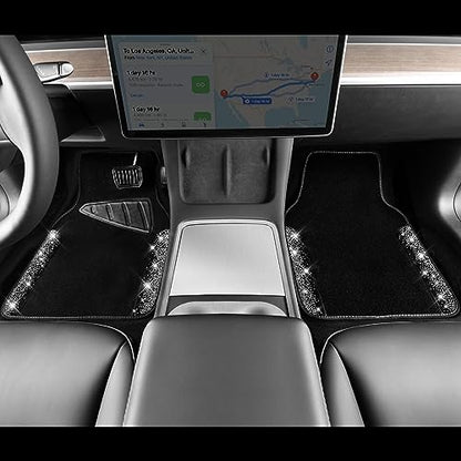 CAR PASS Bling Car Mats Shining Diamond Carpet Crystal Rhinestone Sparkly Glitter Floor Mats with Anti-Slip PVC Pad Universal Fit Automotive SUV,Sedan,Van,4pcs for Girl Women, Black Sliver Diamond - color: AB Silver