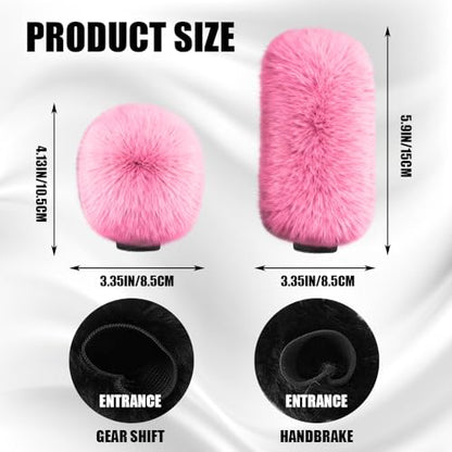 2PCS Plush Car Gear Shift Knob Cover & Handbrake Cover, Shift Knob Protector, Soft Fluffy Gear Handbrake Protective Sleeves, Shifter Lever Brake Handle Warm Plush Set for Cars (Pink) - color: Pink