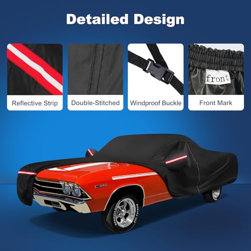 QUNSUNUS Car Cover for Chevrolet El Camino 1968-1977, Waterproof Car Covers with Cotton Lining,All Weather El Camino Cover with Straps and Zipper for Wind, Sun and Dust Protection - color: for Chevrolet El Camino 1968-1977