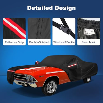QUNSUNUS Car Cover for Chevrolet El Camino 1968-1977, Waterproof Car Covers with Cotton Lining,All Weather El Camino Cover with Straps and Zipper for Wind, Sun and Dust Protection - color: for Chevrolet El Camino 1968-1977