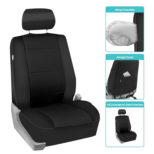 FH Group Car Seat Covers Three-Row 7 Seater Neoprene Waterproof Car Full Set Seat Covers, Airbag Ready and Split - Fit Most Car, Truck, SUV, & Van (Solid Black) - color: Black, style: 3 Row 7 Seater