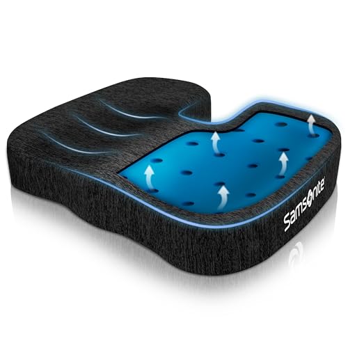Samsonite Gel Infused Seat Cushion – Ergonomic Cushion for Office Chair, Tailbone Pressure Pad, Coccyx Support for Sciatica, Memory Foam Seat for Car, Desk, or Gaming Chair Use, Black - color: Black With Cooling Gel