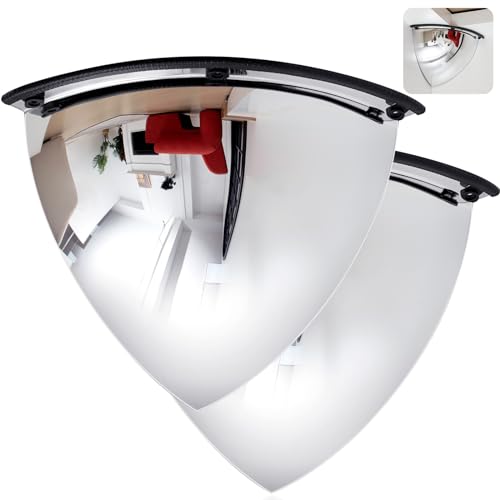 Suzile 2 Pieces Quarter Dome Mirror High Viewing Angle Safety Mirror Security Mirror Corner Mirror Acrylic Convex Mirror for Blindspot (26 Inch) - size: 26 Inch