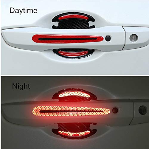 Car Door Handle Protector Reflective Sticker Universal Auto Carbon Fiber Door Handle Anti Scratch Cover Guard 8PCS Red - color: Red