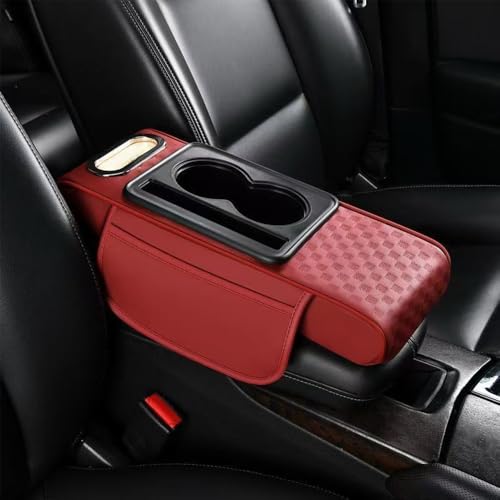 5 in 1 Car Center Console Cover, Memory Cotton Car Armrest Pad with 2 Storage Pockets, Cup Holder, Tissue Box Slot, Phone Holder, Universal Car Interior Organizer (Wine, Thin(14.8 * 6.1 * 2.4inch)) - color: Wine, size: Thin(14.8*6.1*2.4inch)