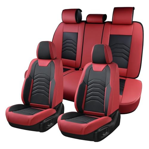 Coverado Seat Covers, Front and Back Seat Covers for Cars, Car Seat Cover, Car Seat Protector Waterproof, Car Seat Cushion Faux Leather, Seat Covers Carseat Cover Universal Fit for Most Cars Red&Black - color: Red&Black(Line), size: Fullset